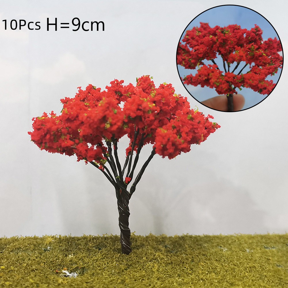 Miniature Landscape Model Trees Park Scenery Plastic Red Flower Scale