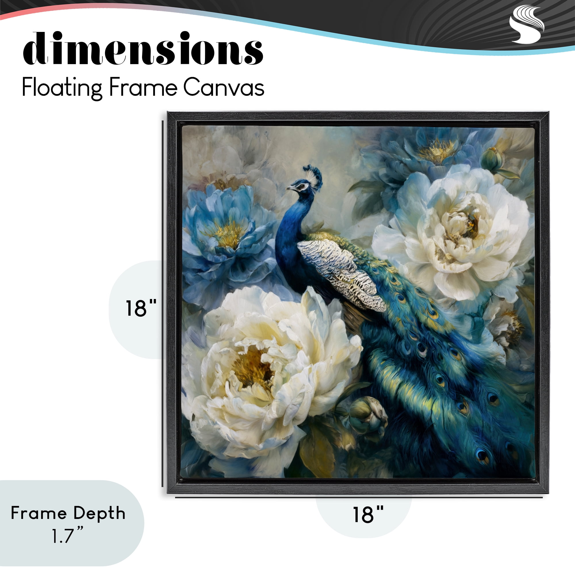 Stupell Industries Pretty Peacock with Roses Black Framed Floater Canvas Wall Art, design by Tina LeCour