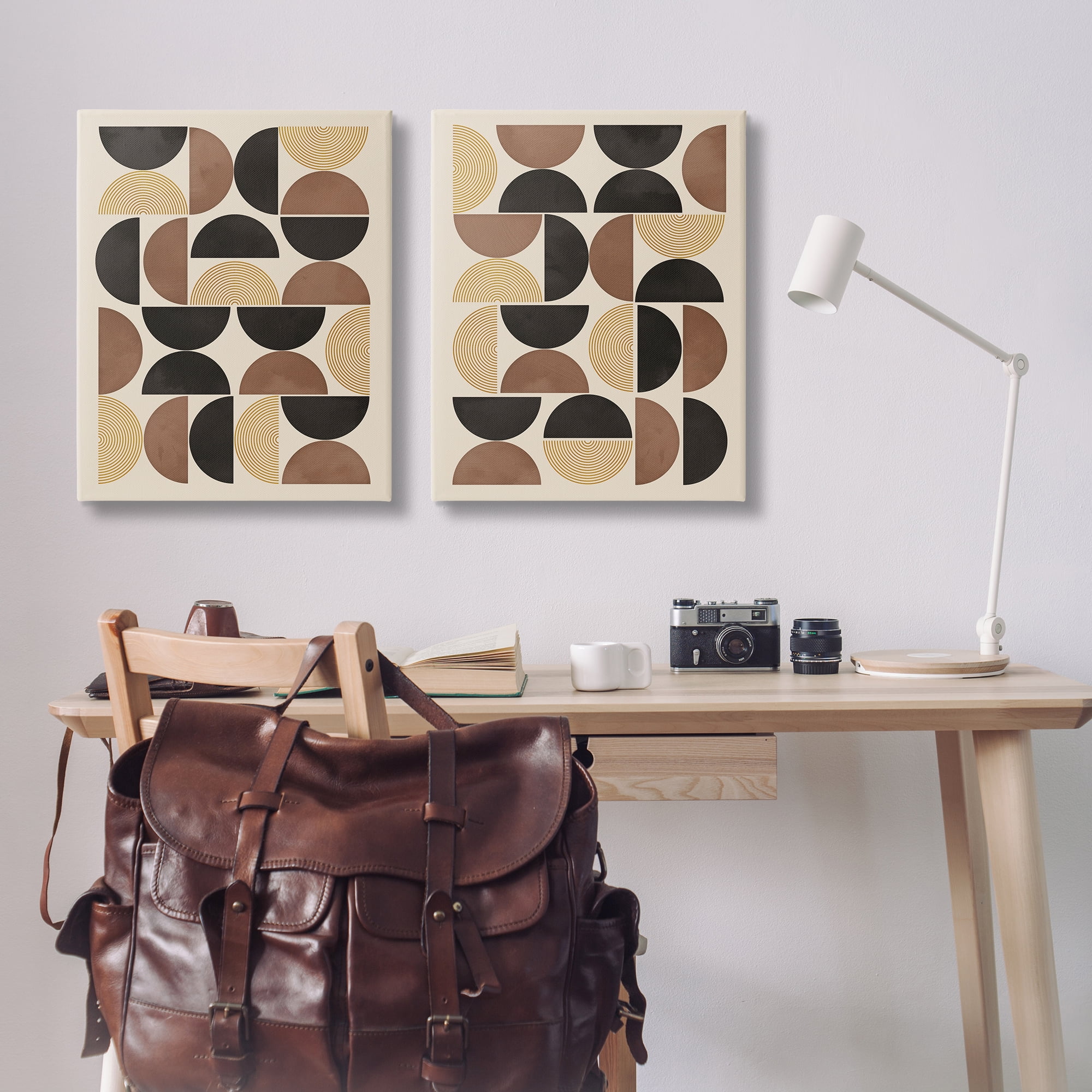 Stupell Industries Midcentury Geometric Semicircles Abstract Painting Wrapped Canvas Art Print Wall Art, 24 x 30, Set of 2