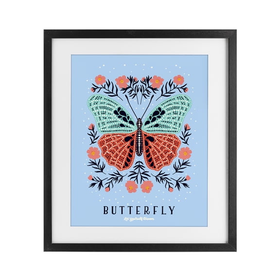 Stupell Industries Bohemian Butterfly Symmetry on Blue Black Framed Print Under Glass, 13 x 16, by Indira Prieto | IndySign