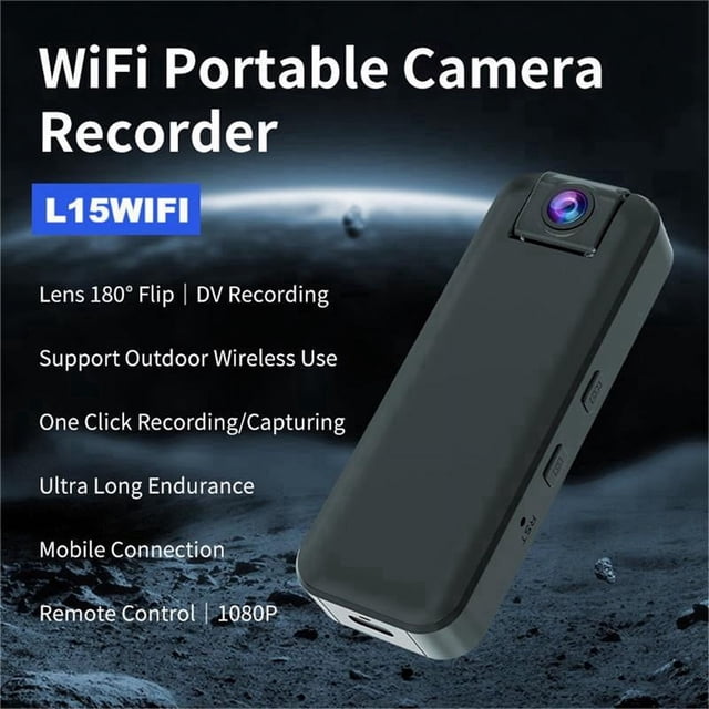 Cámara Portátil Wifi HD 1080P con Tarjeta TF de 64 GB, Lente Giratoria de 180°, Batería de Larga Duración de 1500 MAh, Grabación con un Solo Toque