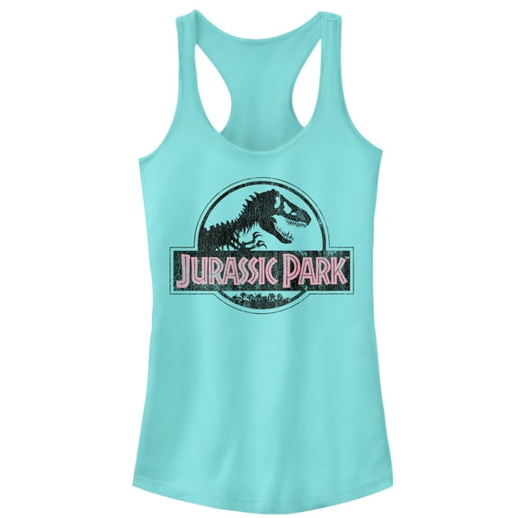 Junior's Jurassic Park Vintage Logo  Racerback Tank Top Cancun 2X Large