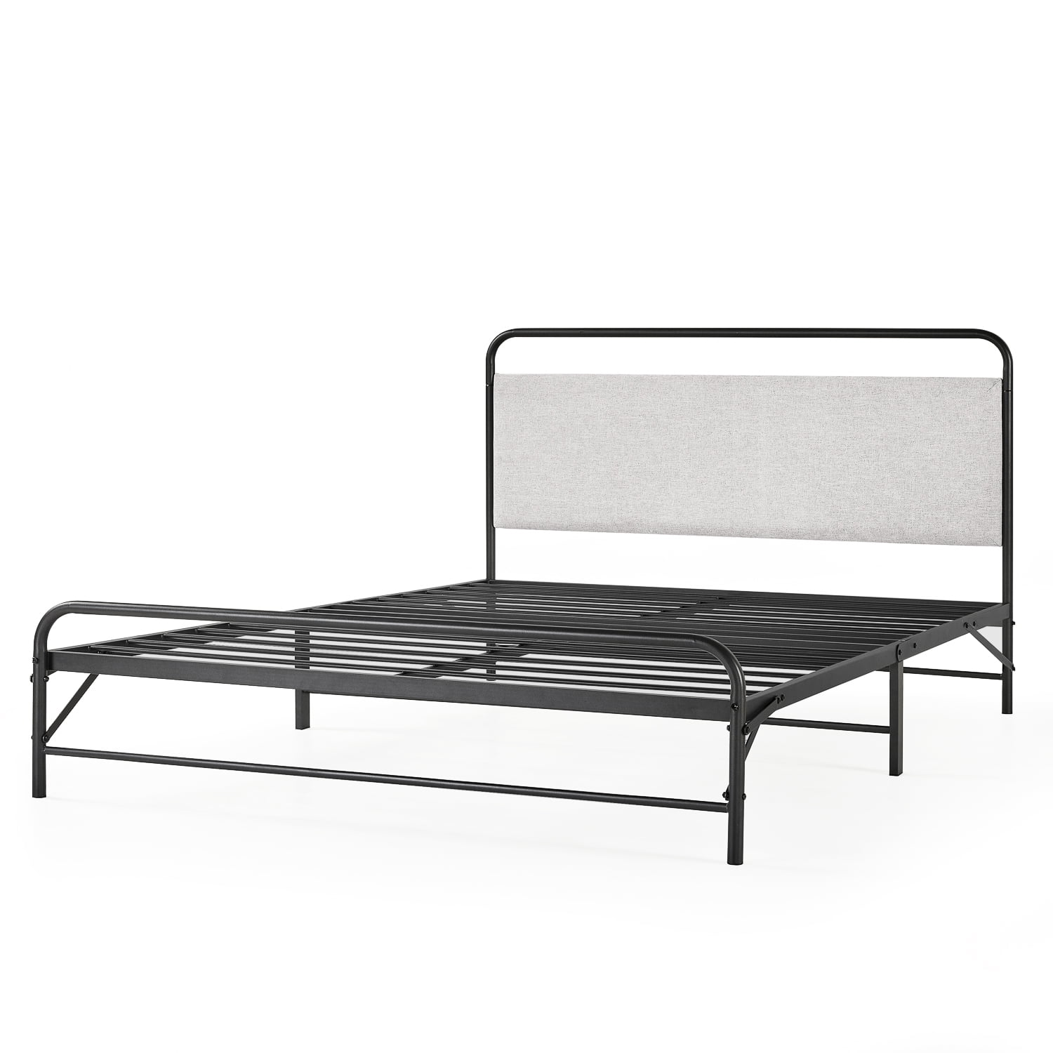Mellow Nomadi Bifold Metal Platform Bed with Fabric Headboard, Cloud Grey, Twin