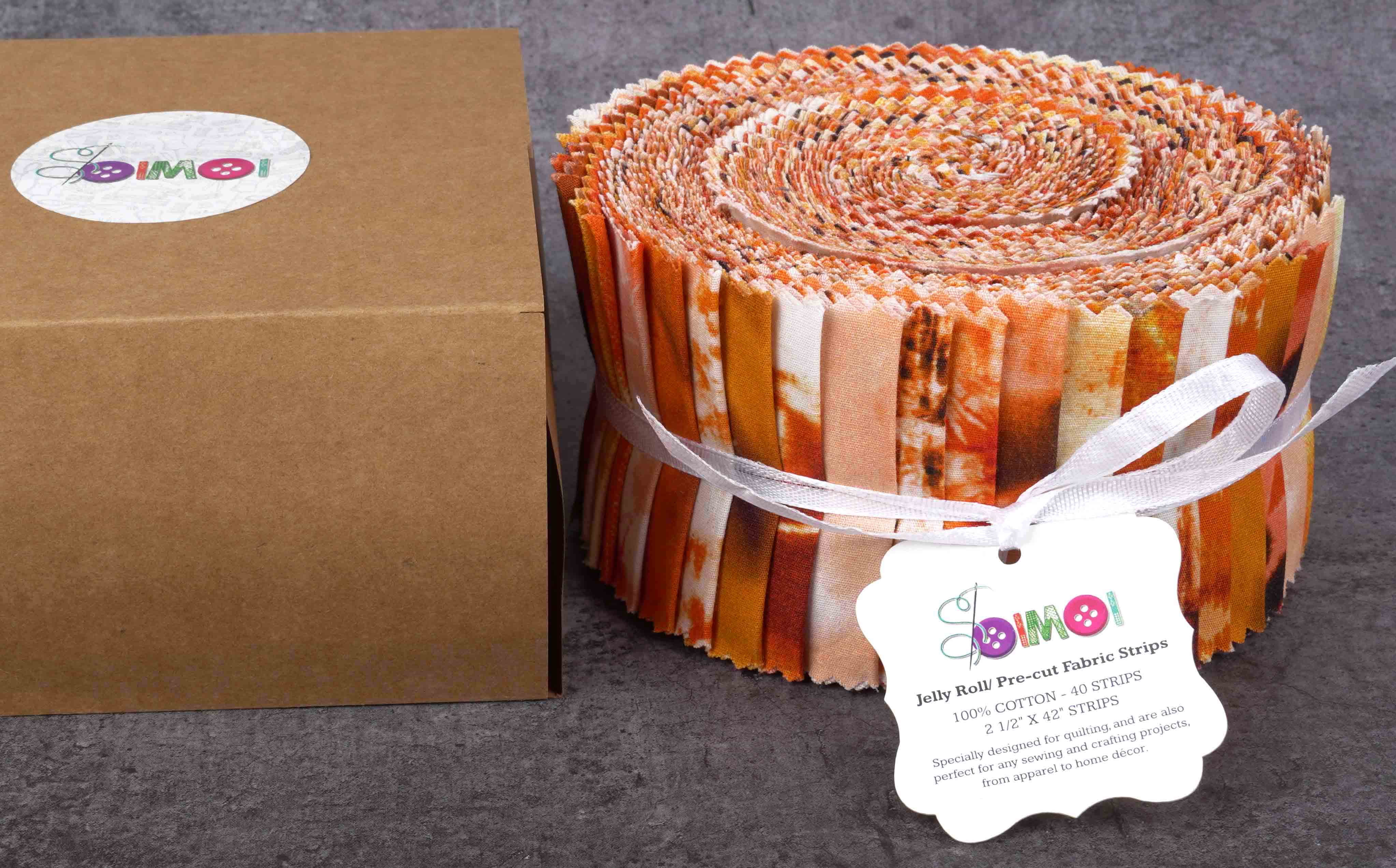 Soimoi 40Pcs Tie Dye Print Cotton Precut Fabrics For Quilting Craft Strips 2.5x42inches Jelly Roll - Orange