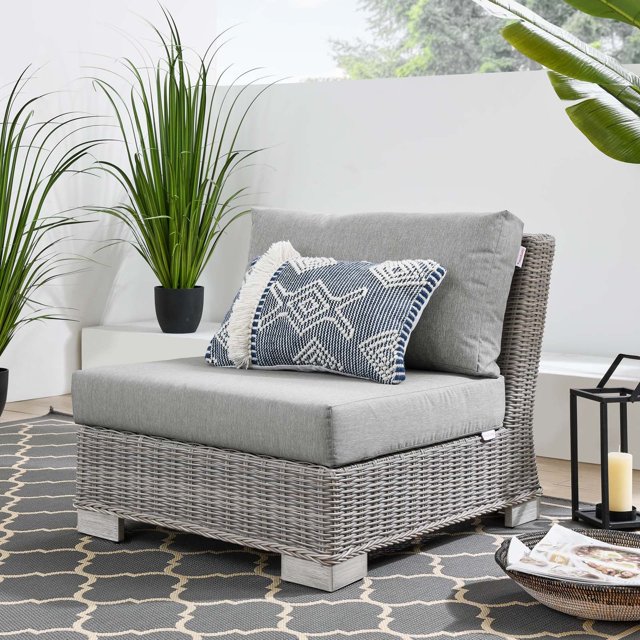 Modway Conway Rattan & Fabric Outdoor Patio Armless Chair in Light Gray