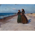 thumbnail image 2 of Knud Larsen Bergslien 18x15 Gold Ornate Wood Frame and Double Matted Museum Art Print Titled - Two Fishing Wives at the Beach in Windy Weather, North Jutland (1913), 2 of 4