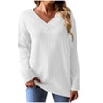 thumbnail image 2 of EGNMCR Pulls pour Femmes Mode Automne Col en V Manches Longues Décontracté Blouse Chandail, 2 of 6