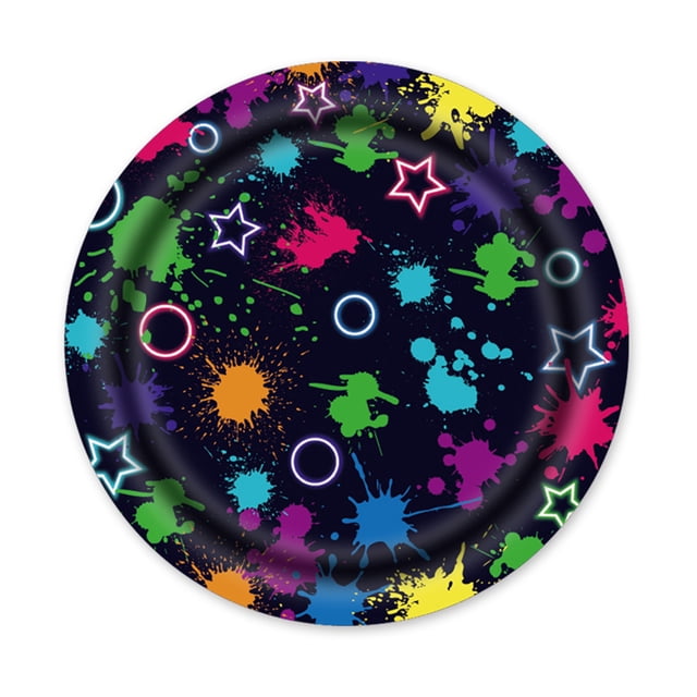 Ohufall 16Pcs Neon Party Disposable Plates Set Party Plates Set Disposable Tableware Carnival Birthday Party Supplies
