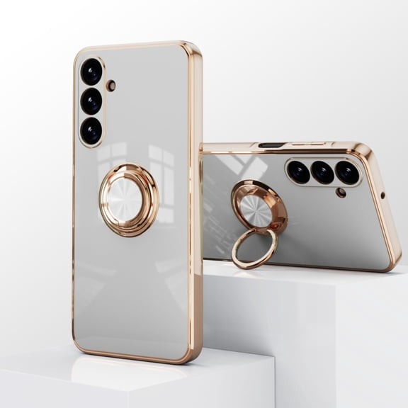 TECH CIRCLE Case for Samsung Galaxy A17 5G TPU Phone Case with Rind Holder Shiny Plating Cute Slim Magnetic Rotating Fingeer Ring KickStand,Durable Shockproof Anti-Scratch Lightweight,White