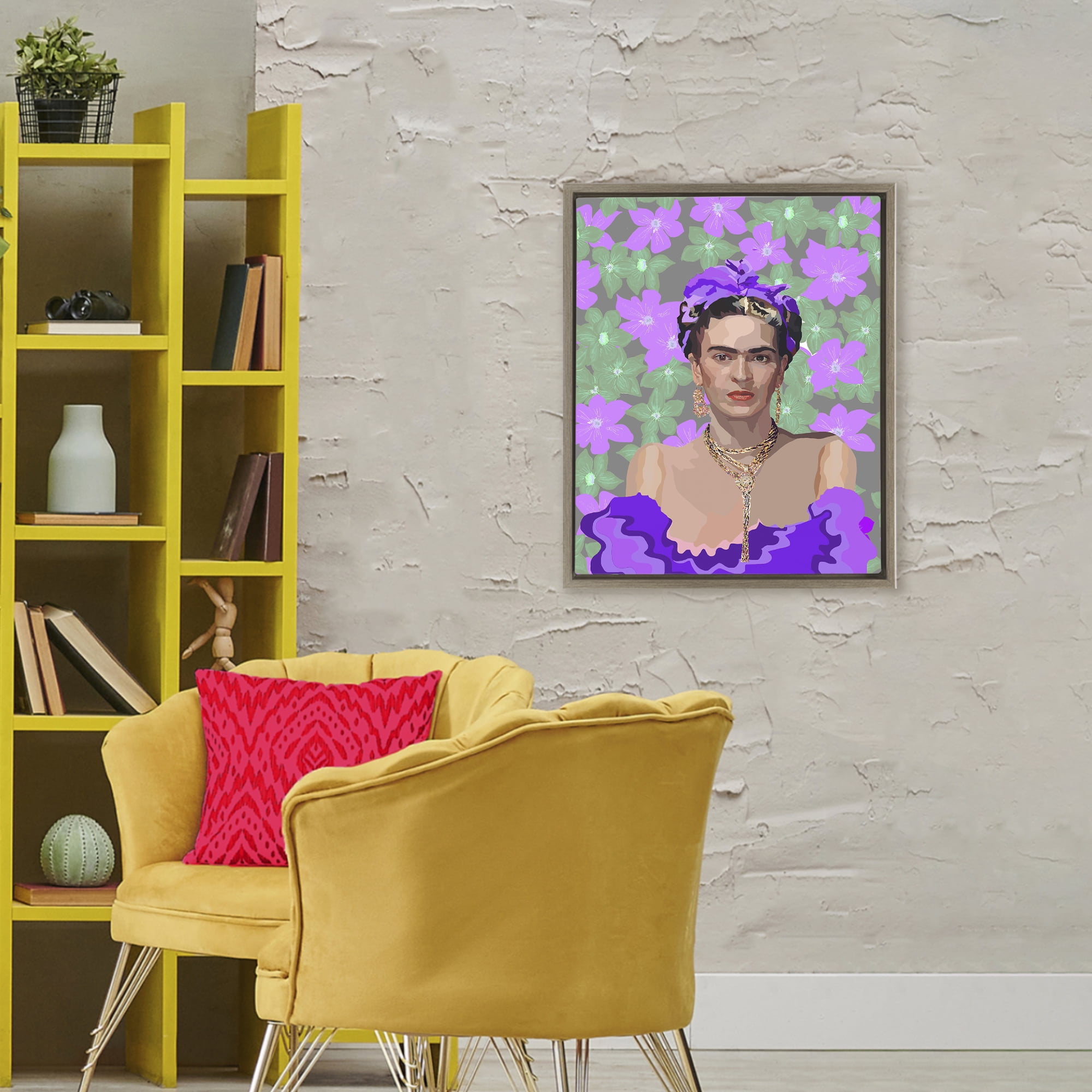 Floral Reverie Frida Brown Framed Floater Canvas Wall Art, design by Lynnda Rakos