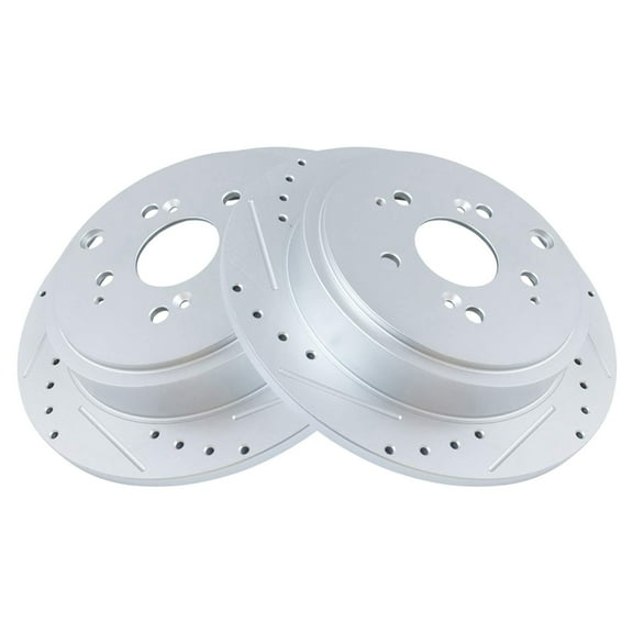 TRQ Rear Performance Brake Rotors Set Premium G-Coated Cross Drilled & Slotted Fits Select 2001-2006 Acura MDX 2003-2008 Honda Pilot