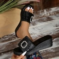 thumbnail image 6 of hlysgo Women's Croc Embossed Open Toe Wedge Heel Mule Slides Rhinestone Square Buckle Elegant Daily Sandals Black 5.5, 6 of 6
