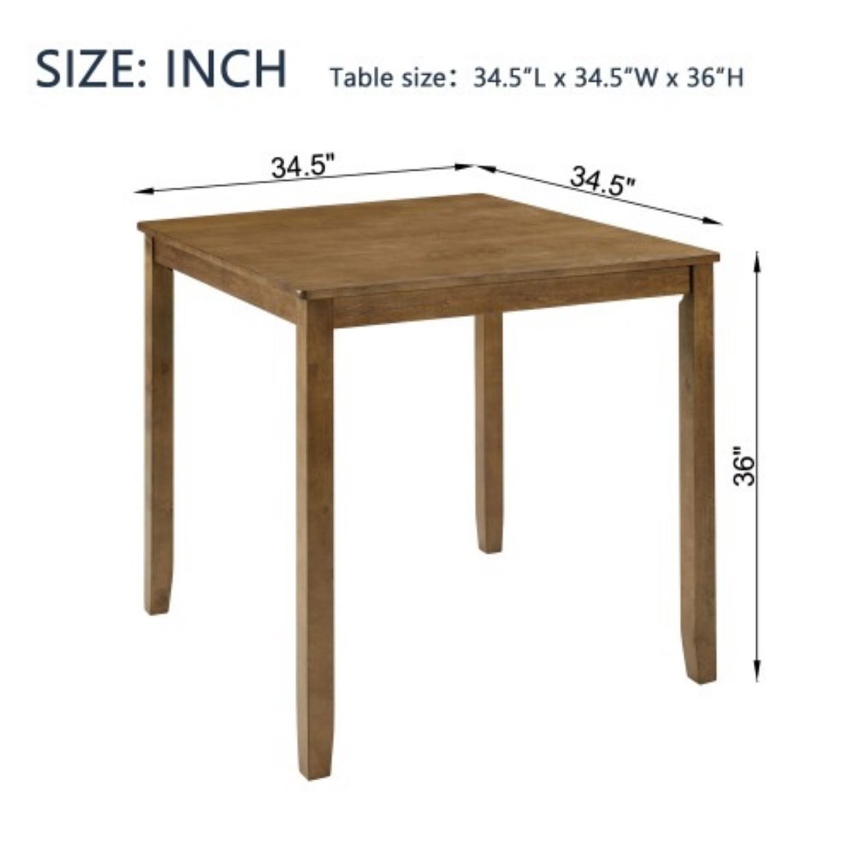 34.5" Counter Height Square Dining Table for 4, Modern Farmhouse Bar Height Kitchen Table with Solid Wood Legs, MDF & Birch Veneer Pub Table for Small Spaces, Oak