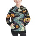 thumbnail image 4 of Odeerbi Kids Boys Girls Halloween Hoodies Ghost Print Hooded Sweatshirts Crewneck Oversized Hooded Sweatshirt 4-14 Years Kids Fashion Long Sleeve Pullover Tops Black, 4 of 6