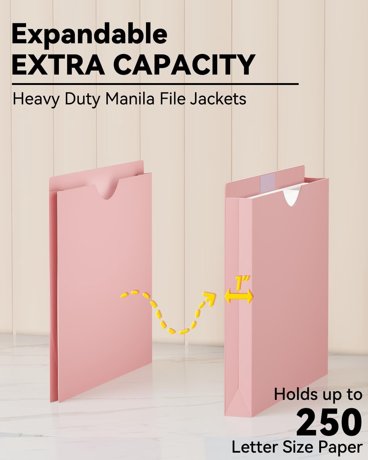 Plastic Manila File Jacket & File Pockets Letter Size,Heavy Duty 1 Inch Expanding Manila Pocket File Folders,Extra Capacity Project File Jackets,Job Folders File Jackets-Assorted Color