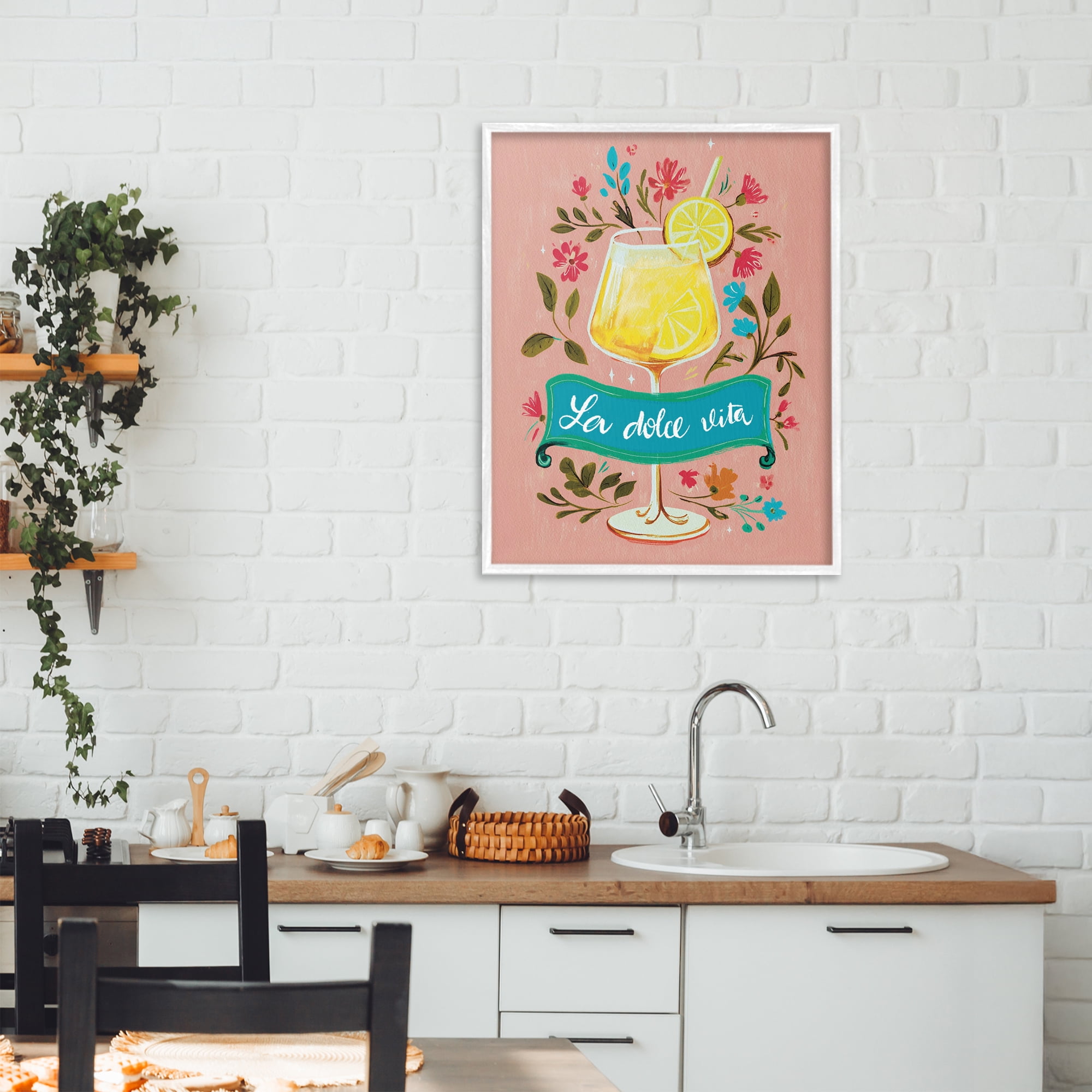 Stupell Industries Lemon Cocktail Sweet Life White Framed Giclee Art, design by Yen