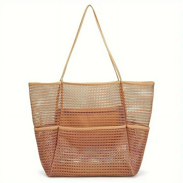 Dual Layer Mesh Beach Bag, Portable Swim Toiletry Storage Pouch, Breathable Tote for Beach, Pool and Bath Essentials