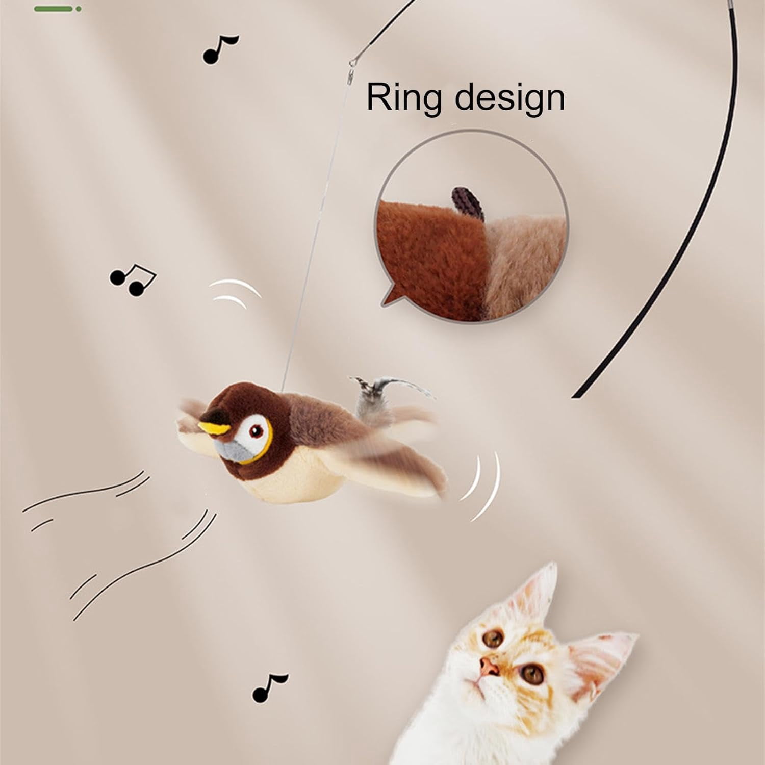 Flying Bird Cat Toy - Interactive Chirping Bird Toy with Flapping Wings, USB Rechargeable Simulated Sparrow Cat Toy for Indoor Cats, 2025 New Interactive Cat Toys