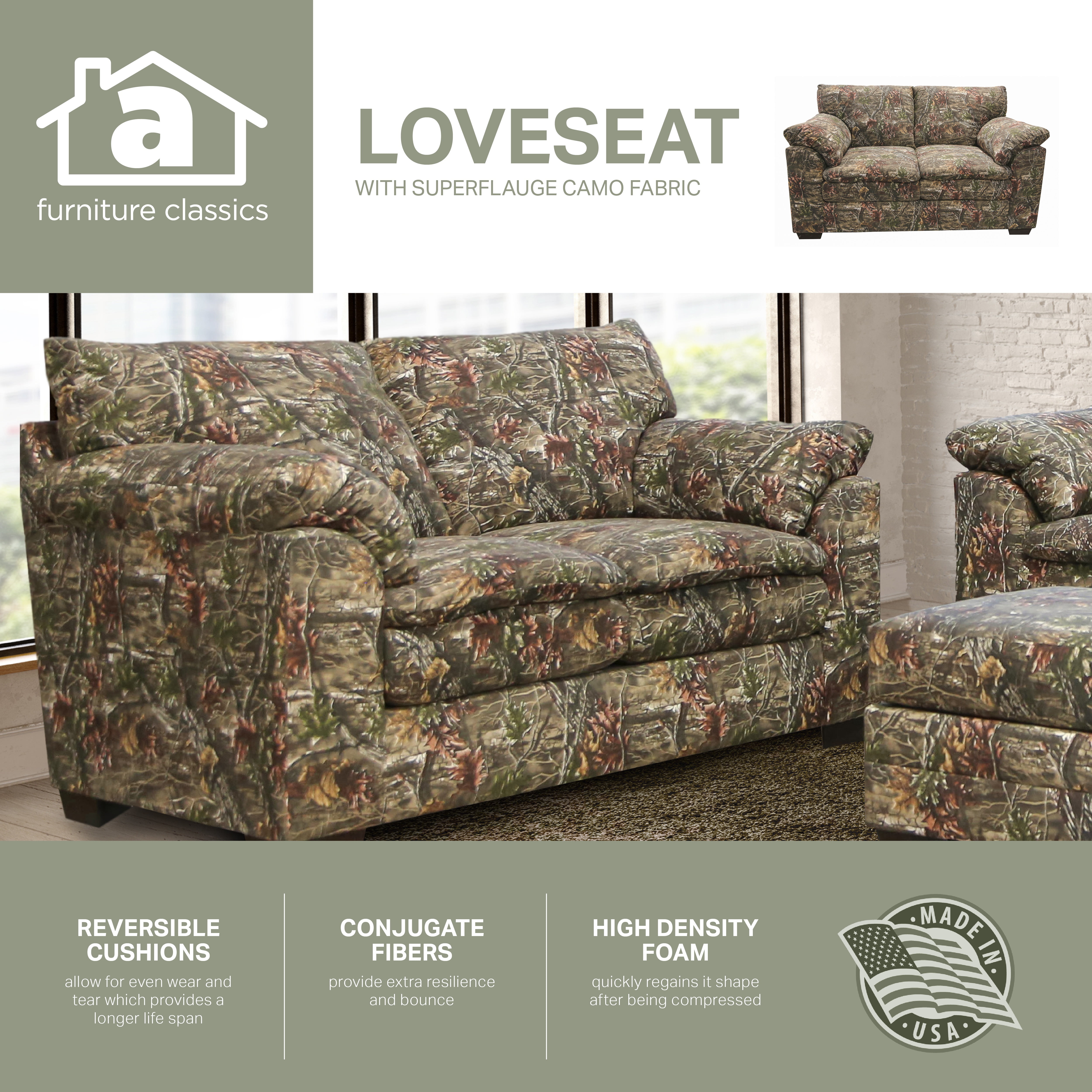 American Furniture Classics Model 8-020-A452V3 Loveseat in Superflauge Camo Fabric