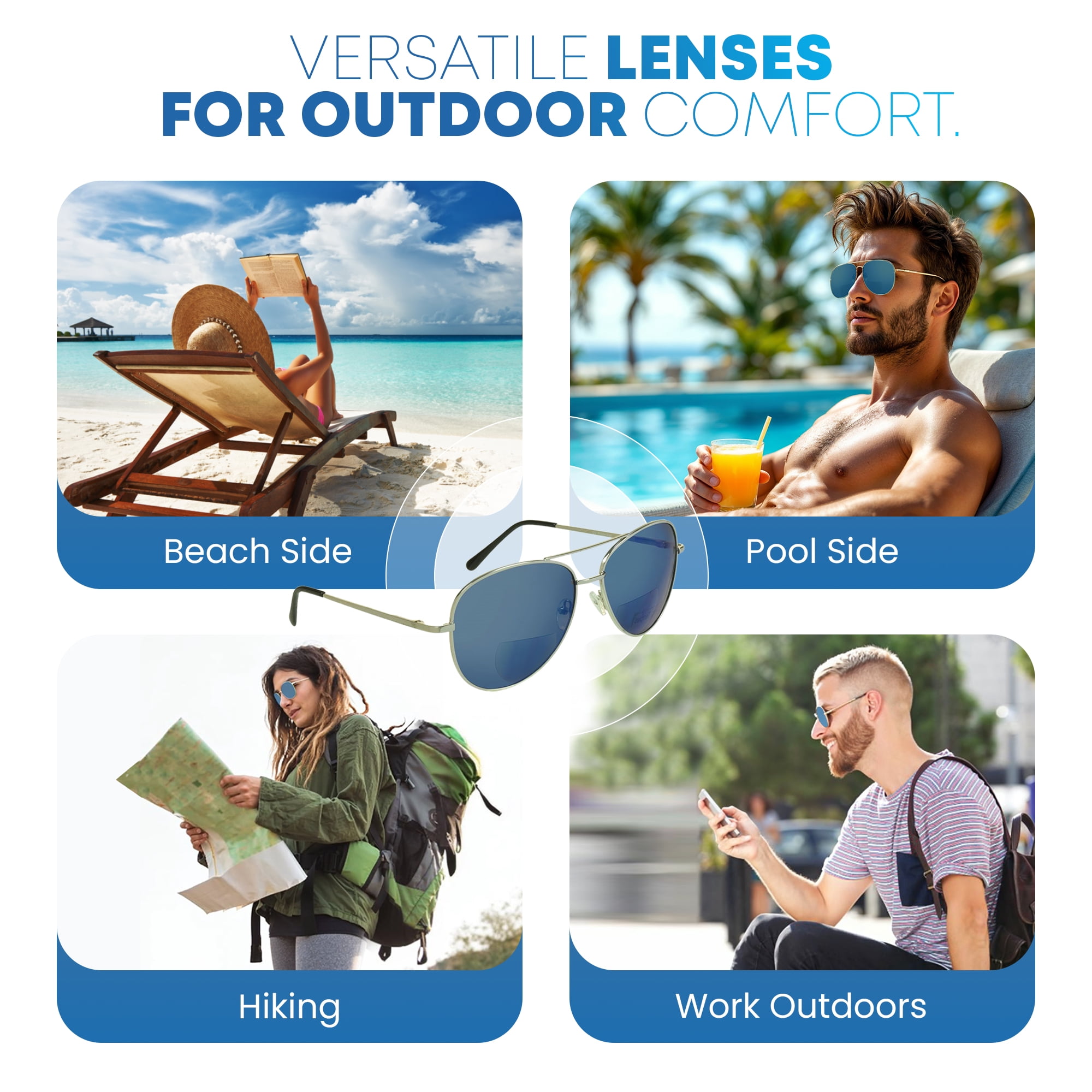 proSPORT Aviator Bifocal Reader Sunglass Flashed Blue Mirror Lens Men Women