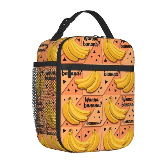 Bananas Lunch Bag Insulated Reusable Cooler Tote Portable Meal Prep Bag Side Mesh Pocket Work Office Picnic