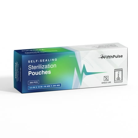 FifthPulse Self-Sealing Sterilization Pouches 3.5" x 10", with Protective Strip & Color Changing Indicator - 200-Pack