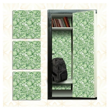 Deluxe School Locker Magnetic Wallpaper (Full sheet Magnetic) - Full Cover Standard Half Lockers - Trimmable, Easy Install, Remove & Reuse - Pack of 12 Sheets - (Green Tropical Leaves vr62)
