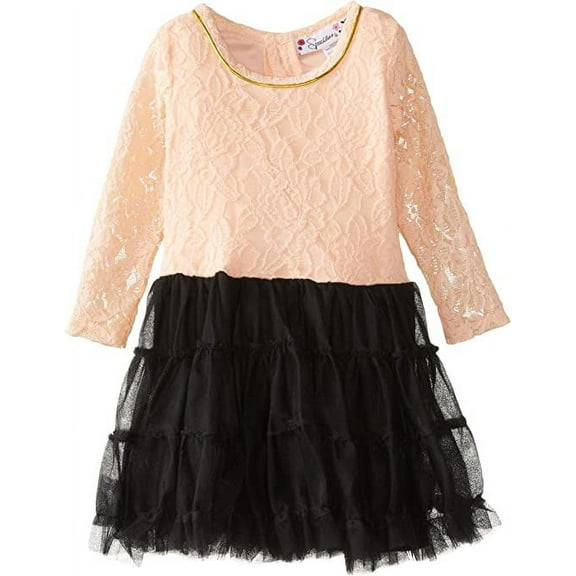 Speechless Little Girls' Knit Dress with Dotted Mesh, Light Coral, 5