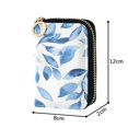 thumbnail image 4 of PU Leather Zip Card Holder Women's Card Case Zipper Card Case Compact & Lightweight Blue Watercolor Floral Leaves, 4 of 7