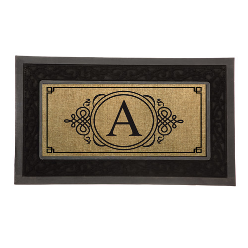 Sassafras Decorative Insert Mat, 10x22 Inches, Burlap Monogram P