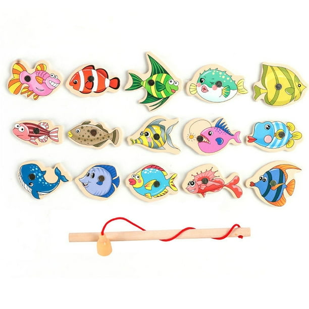SchSin Fishing Game Toys Set with Fish Rod Wooden