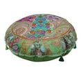 thumbnail image 2 of DK Homewares Indian Traditional Bohemian Floor Cushion For Kids Green 22 Inch Patchwork Yoga Pouf Ottoman Home Decor Embroidered Vintage Cotton Round Floor Pillow Cover Adult 55 cm, 2 of 5