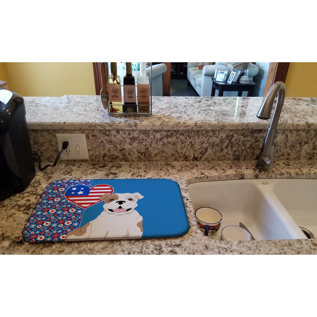 Piebald English Bulldog USA American Dish Drying Mat