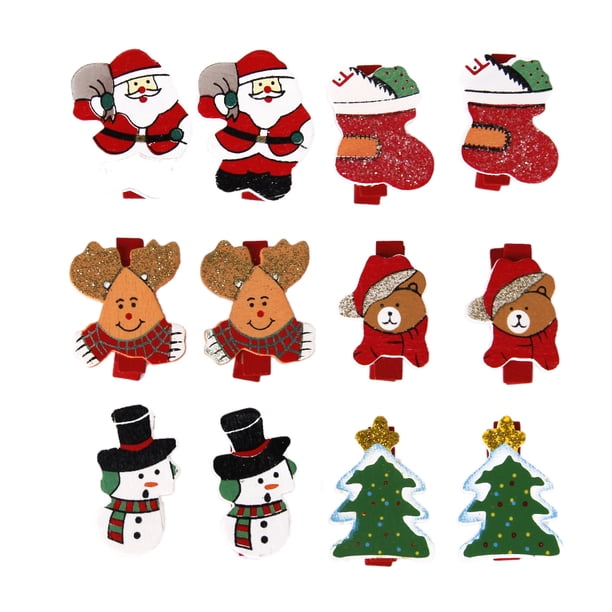 12 X Clavijas de Pinzas para Portatarjetas Clips para fotografía Tema Navideño Arte de Bricolaje Macarena Clips Pinzas Patrón Navidad Madera