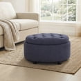 thumbnail image 2 of COLAMY Fabric Round Storage Ottoman, Multi-Functional Footrest and Coffee Table with Reversible Tray Lid,Blue, 2 of 9
