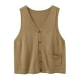 thumbnail image 4 of Womens Fall Fashion Solid Color Vest Tops Knit Sleeveless V Neck Casual Clothes Trendy Waistcoat Khaki, 4 of 5