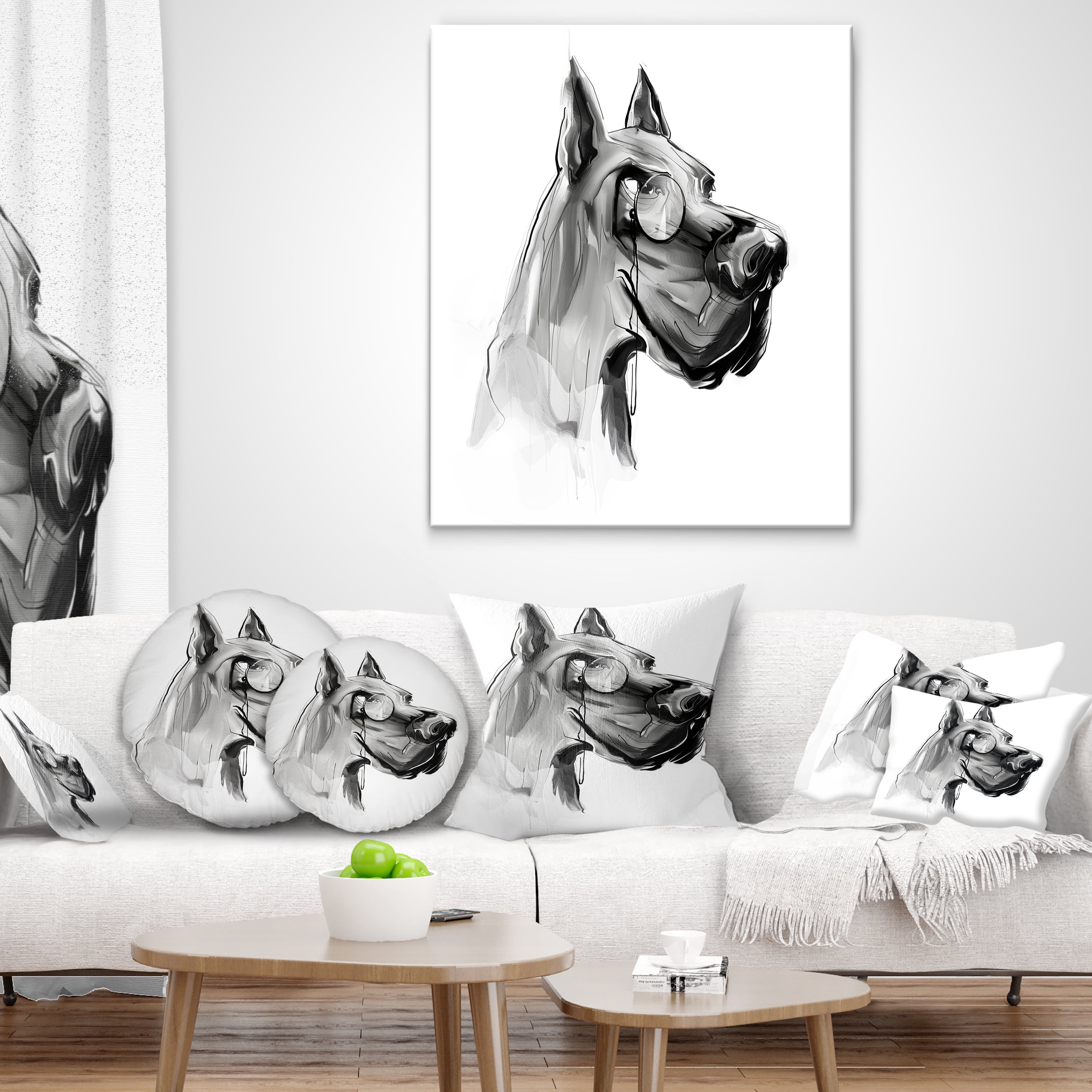 Designart English Bulldog with Monocle - Animal Throw Pillow - 12x20