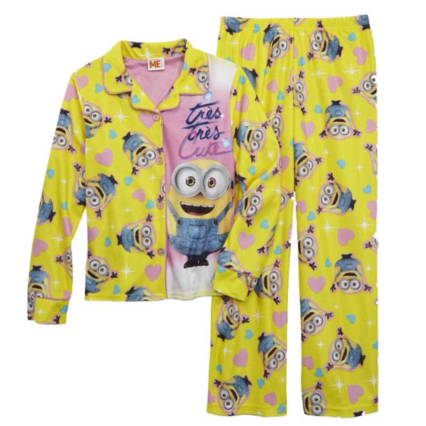Despicable Me Depicable Me Girls Yellow Cute Minion Pajama Flannel Sleepwear 2 Pc Sleep Set 6 Walmart Com Walmart Com