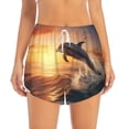 thumbnail image 2 of Balery Sunset Dancing Dolphin A Pantalones cortos deportivos para mujer con forro y dos bolsillos, elásticos, para entrenamiento, gimnasio, yoga-X-Large, 2 of 7