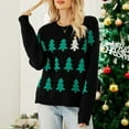 thumbnail image 4 of Christmas Tree Sweaters for Women 2025 Long Sleeve Crewneck Jacquard Knitted Pullover Sweater Jumper Tops, 4 of 5