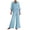 Sky Blue, variant on Womens Two Piece Sets Summer Spring Outfit Sets 100% Cotton Long Sleeve Top with Rolled Cuffs and Elastic Waist Wide Leg Pants