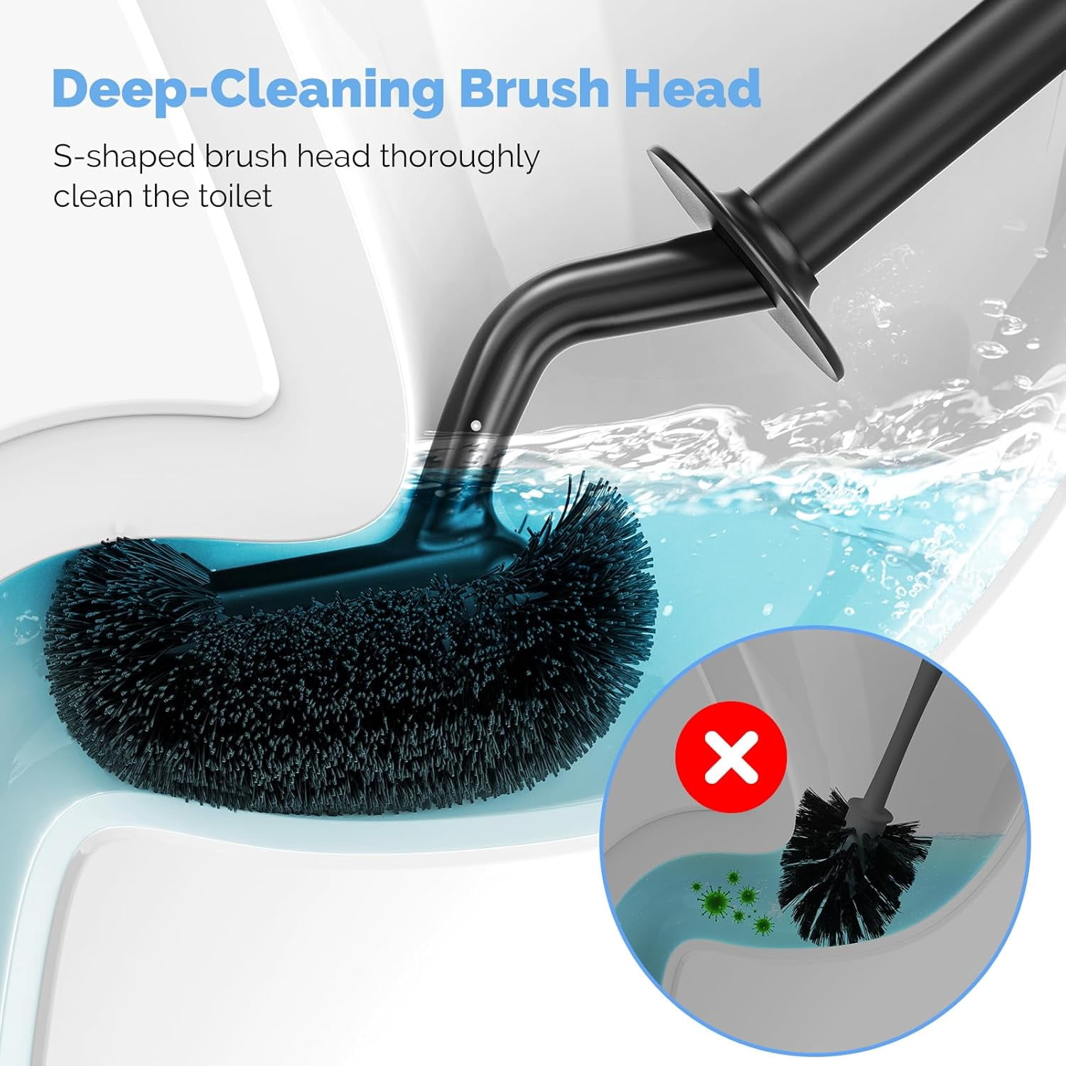 Toilet Bowl Brush Holder Set: Curved Design with Holder for Deep Cleaning Under Rim - Compact Hidden Scrubber for Small Space - Modern RV Bathroom Accessories - Black