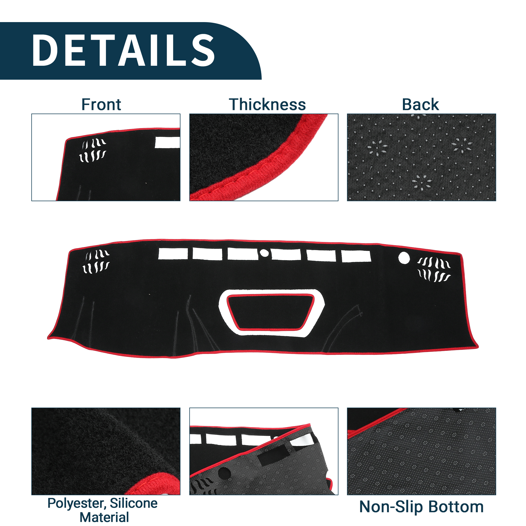 Unique Bargains Dash Cover for Nissan Frontier Non-Slip Console Mat Black Red 1 Pcs