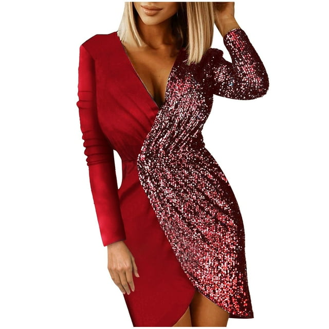 2025 Robe de Collation des Grades pour Femmes Automne et Hiver, Chandails à Col en V Qui Cachent le Ventre, Robe à Manches Longues, Robes de Soirée à Coutures pour Femmes, Robe Formelle de Mariage à Paillettes, Soirée