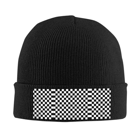 Checkerboard Black And White Beanie Hat Knit Hat Skull Cap for Men Women Winter Hat Black