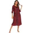 thumbnail image 3 of Women Buffalo Plaid Zipper Up Nightgown with Pockets,Round Neck Half Sleeve Full Length Soft Sleepdress Sleep Shirt Cotton Comfy Christmas Pajamas Dress Loungwear,S-2XL Red, 3 of 8