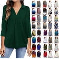 thumbnail image 4 of Camisetas de manga 3/4 con cuello en V para mujer 2023 - Tops tipo túnica de negocios con estampado floral - Blusas de trabajo sueltas informales y elegantes, 4 of 5