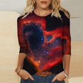 thumbnail image 3 of Mittory Summer Tops for Women Vacation Galaxy Space Graphic Blouses Trendy Crewneck Office 3/4 Sleeve Shirts, 3 of 5