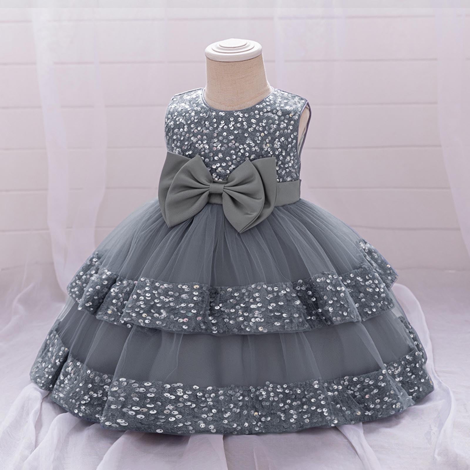 Baby Girl Pageant Dress Sleeveless Sequins Princess Dress Toddler Flower Wedding Birthday Party Gown Dresses 6 Months-3 Years
