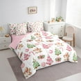 thumbnail image 3 of Manfei Green Pink Xmas Tree Bedding Comforter Set 7pcs for Child Girl, Cartoon Gingerbread Full Bedding Set, Merry Christmas Fitted Sheet Flat Sheet, Ultra Soft Home Decor, 3 of 8